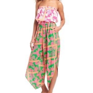 Bar III Strapless Cover-Up Jumpsuit - Pink Green Tropical | Size XS